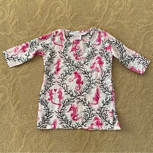 Gretchen Scott Designs Kids Seahorse Swim Coverup Pink Sea Life Tunic Size 2/4